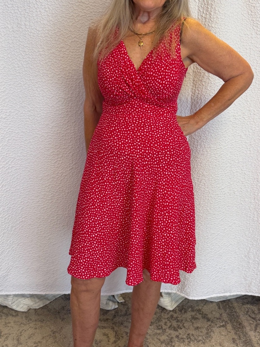 Vintage Sheri Martin Red Polka Dot V-Neck Sundress - Women's